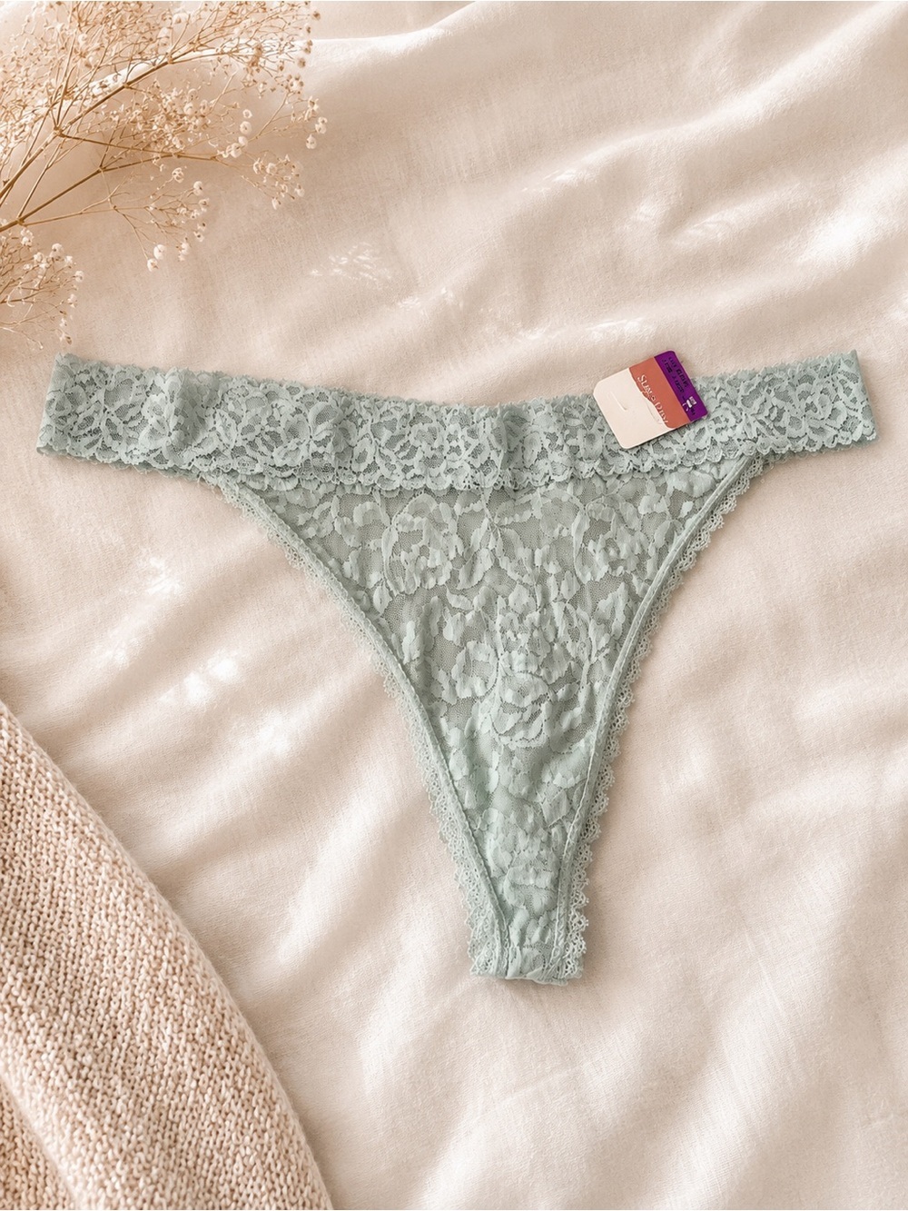 Lace Thong Panty in Sage Green - Women's Intimates